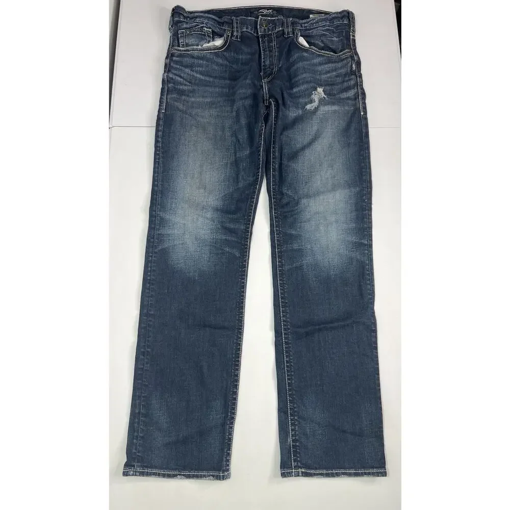 Silver Eddie Dark Wash Stretch Men’s Blue Jeans Size 36x34